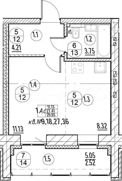 Квартира-студия, 29,9м, 3/9эт. - Фото 1