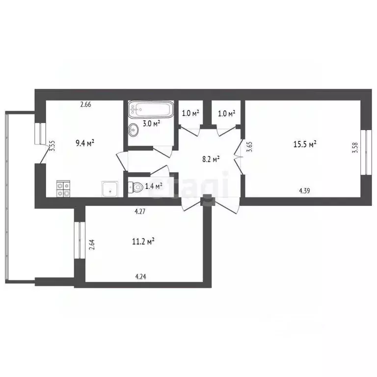 2-к кв. Крым, Красногвардейское пгт ул. Киевская (51.1 м) - Фото 1