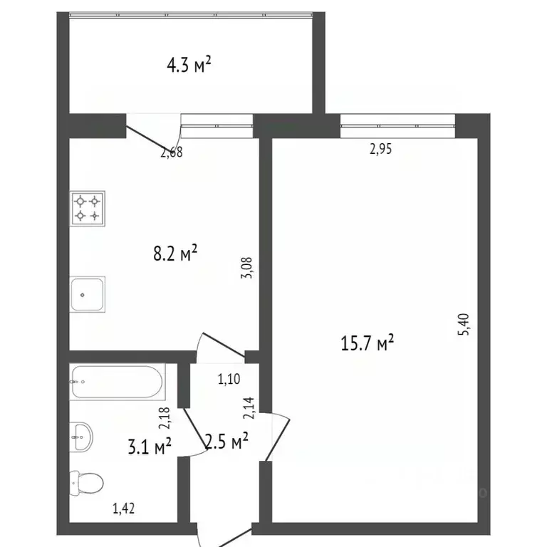 1-к кв. Тюменская область, Ялуторовск ул. Ентальцева, 18В (30.2 м) - Фото 2