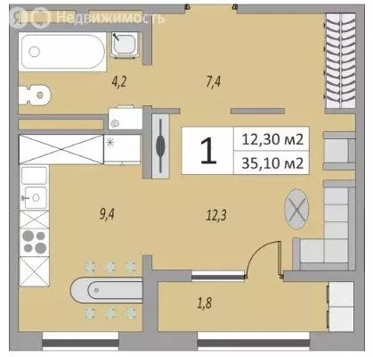 1-комнатная квартира: Оренбург, улица Юркина, 8 (36 м) - Фото 0