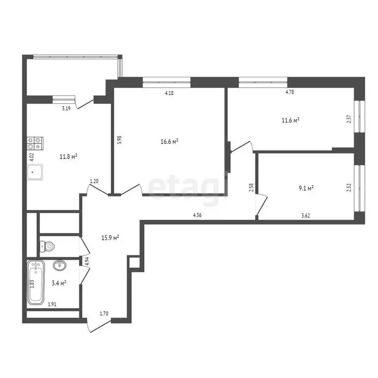 3-комнатная квартира: Мытищи, улица Академика Каргина, 36Б (69.8 м) - Фото 0