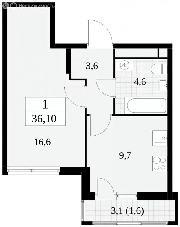 1-комнатная квартира: Москва, Бартеневская улица, 16 (36.1 м) - Фото 0