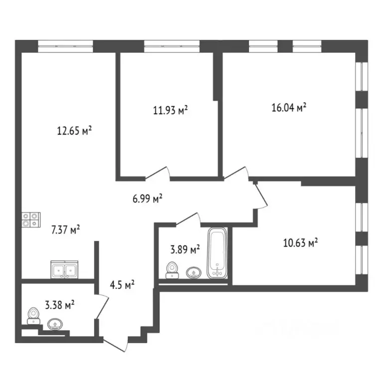 3-к кв. Тюменская область, Тюмень ул. Юрия Рогачева, 9к2 (76.3 м) - Фото 2