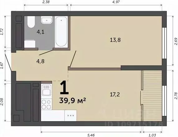 1-к кв. Свердловская область, Екатеринбург пер. Сосновый (39.9 м) - Фото 1