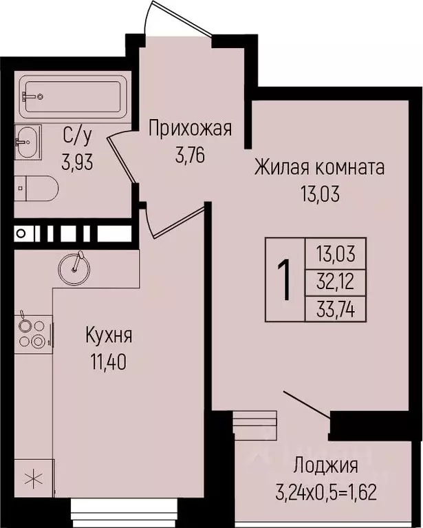 1-к кв. Краснодарский край, Краснодар ул. Михаила Барибана (33.74 м) - Фото 0