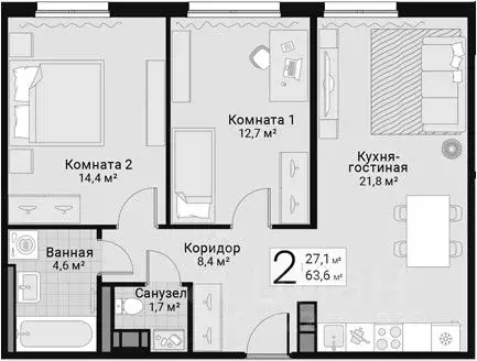 2-к кв. Санкт-Петербург ул. Руднева, 15 (63.6 м) - Фото 1