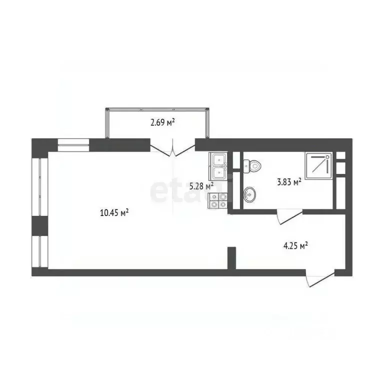 Студия Тюменская область, Тюмень ул. Газовиков, 38к2 (26.3 м) - Фото 0