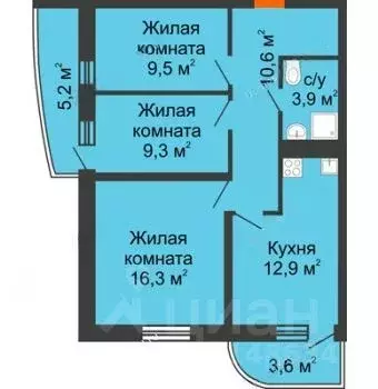 3-к кв. Ростовская область, Ростов-на-Дону ул. Нансена, 103/1/7 (71.3 ... - Фото 1