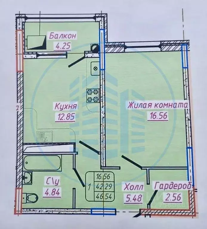 1-к кв. Ставропольский край, Ессентуки ул. Ермолова, 98/2к3 (46.6 м) - Фото 2