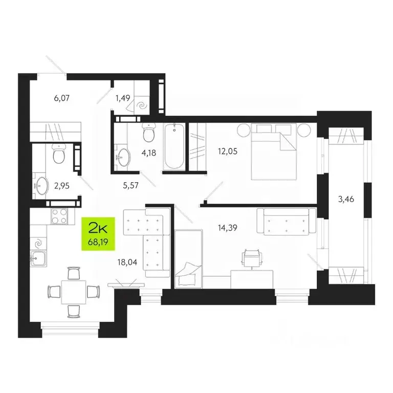 2-к кв. Томская область, Томск Уютный жилой квартал, ул. Маяковского, ... - Фото 1