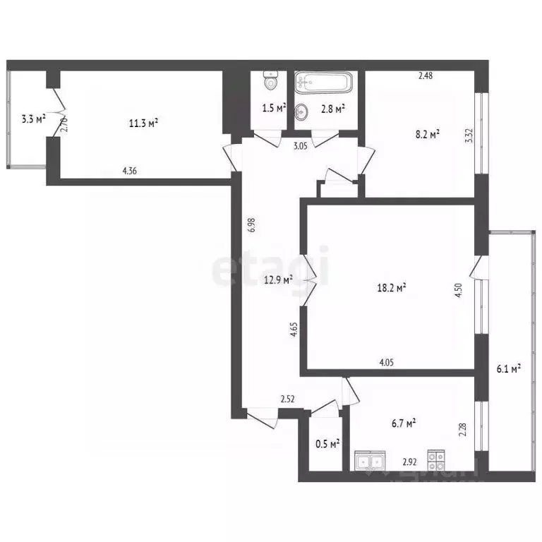 3-к кв. Крым, Евпатория ул. 9 Мая, 88 (62.8 м) - Фото 2