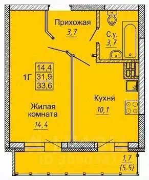 1-к кв. Новосибирская область, Новосибирск ул. Бородина, 54 (37.4 м) - Фото 1