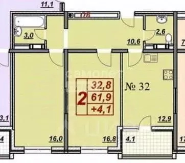 2-к кв. Краснодарский край, Анапа ул. Лермонтова, 118 (61.9 м) - Фото 2