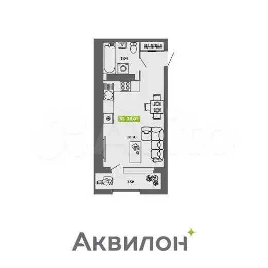 Квартира-студия, 26 м, 8/16 эт. - Фото 1