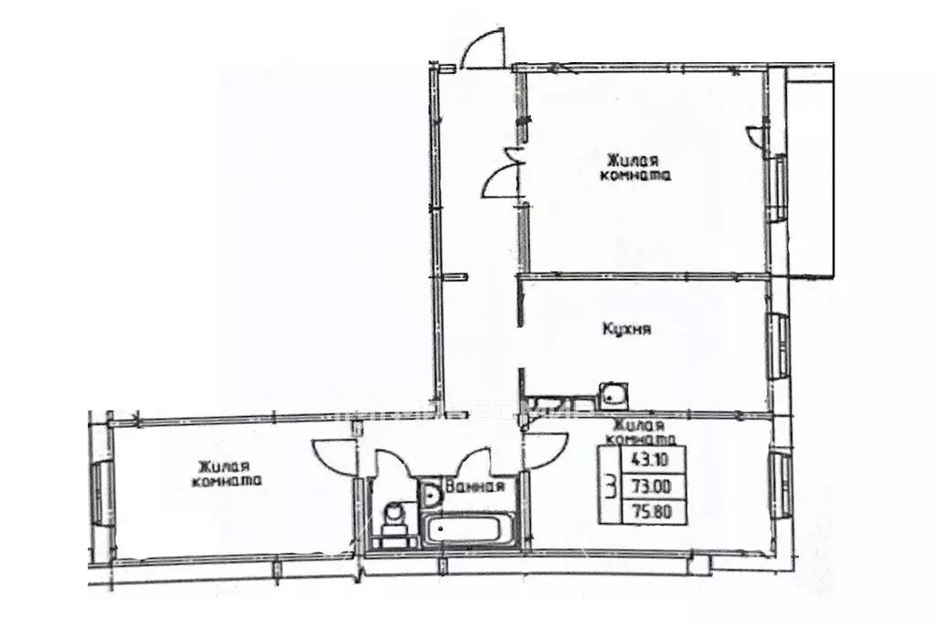 3-к кв. Пермский край, д. Кондратово ул. Строителей, 9 (71.9 м) - Фото 1