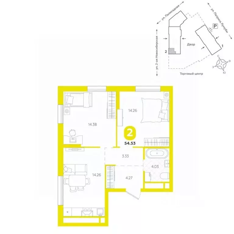 2-к кв. Свердловская область, Екатеринбург ул. Патриса Лумумбы, 4А ... - Фото 1