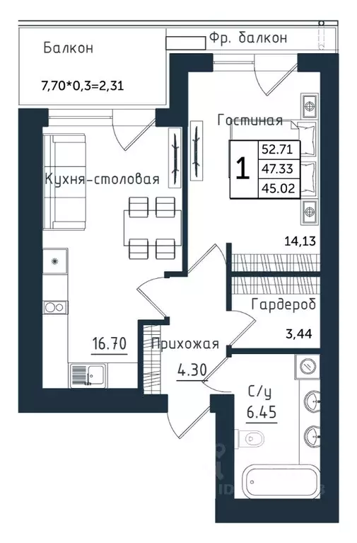 1-к кв. Калининградская область, Янтарный пгт Янтарные Сезоны жилой ... - Фото 1