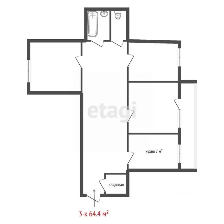 3-к кв. Свердловская область, Екатеринбург ул. Новгородцевой, 7 (64.4 ... - Фото 1