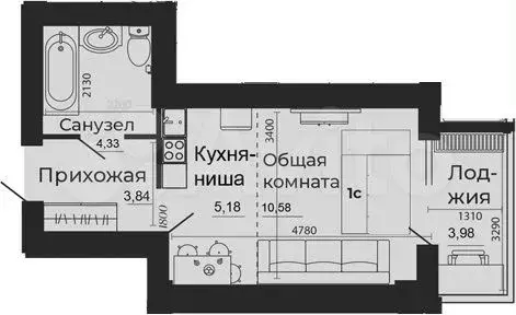Квартира-студия, 27,8 м, 22/24 эт. - Фото 0
