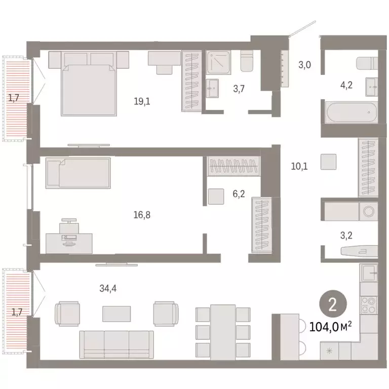 2-комнатная квартира: Новосибирск, Большевистская улица, 66 (103.97 м) - Фото 2