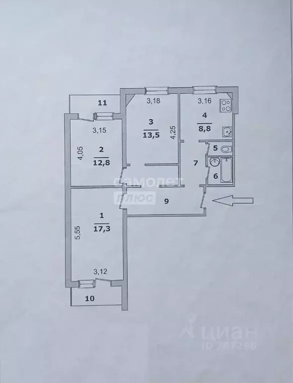 3-к кв. Белгородская область, Белгород ул. Буденного, 12 (71.6 м) - Фото 2