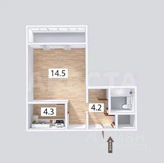 1-к кв. Омская область, Омск ул. Малиновского, 10 (27.5 м) - Фото 2