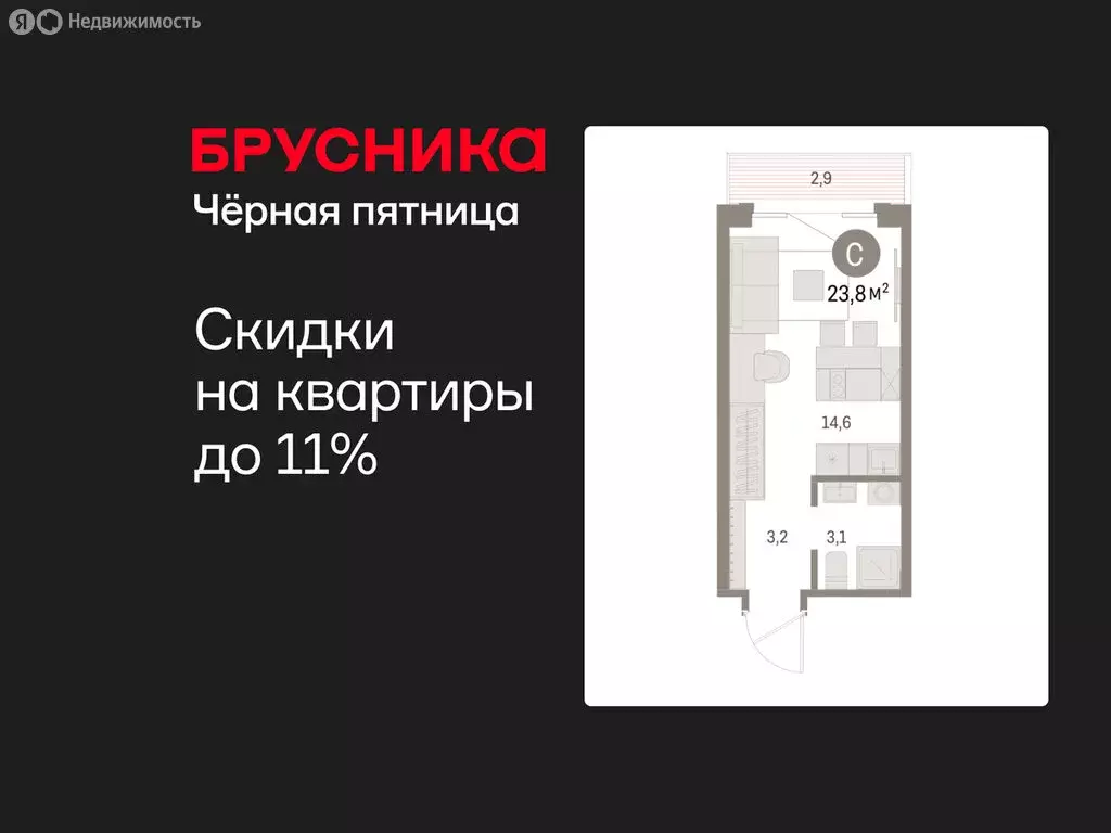 Квартира-студия: Курган, жилой район Центральный, ЖК Дом Кино (23.78 ... - Фото 1