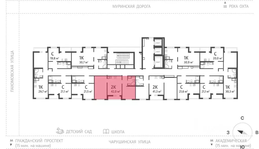 2-к кв. Санкт-Петербург дор. Муринская, 4к1 (42.2 м) - Фото 2
