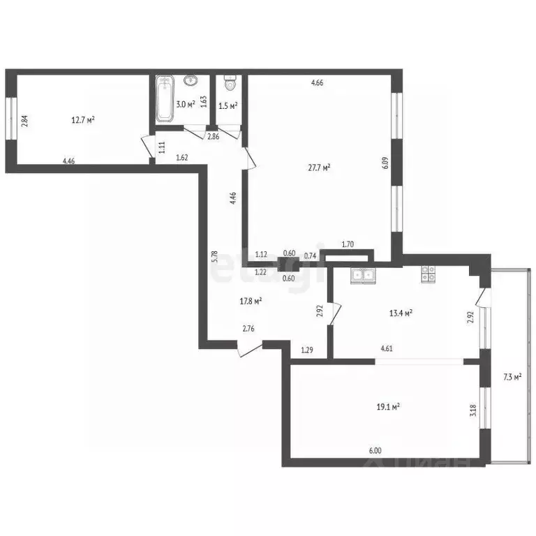 3-к кв. Саха (Якутия), Якутск ул. Рыдзинского, 24к2 (95.2 м) - Фото 2