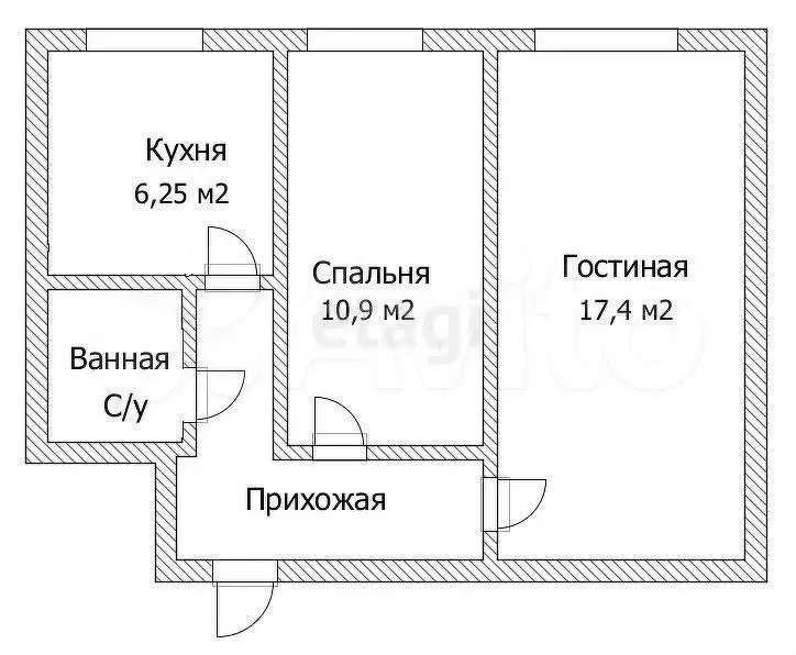 2-к. квартира, 42,4 м, 5/5 эт. - Фото 0