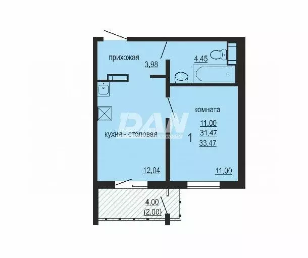 1-комнатная квартира: посёлок Западный, улица Дружбы, 4 (33.47 м) - Фото 1