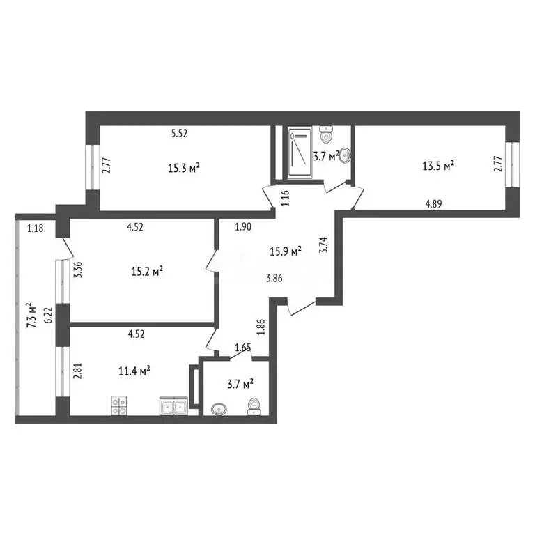 3-комнатная квартира: Тюмень, улица Ю.-Р.Г. Эрвье, 16к1 (78.7 м) - Фото 1