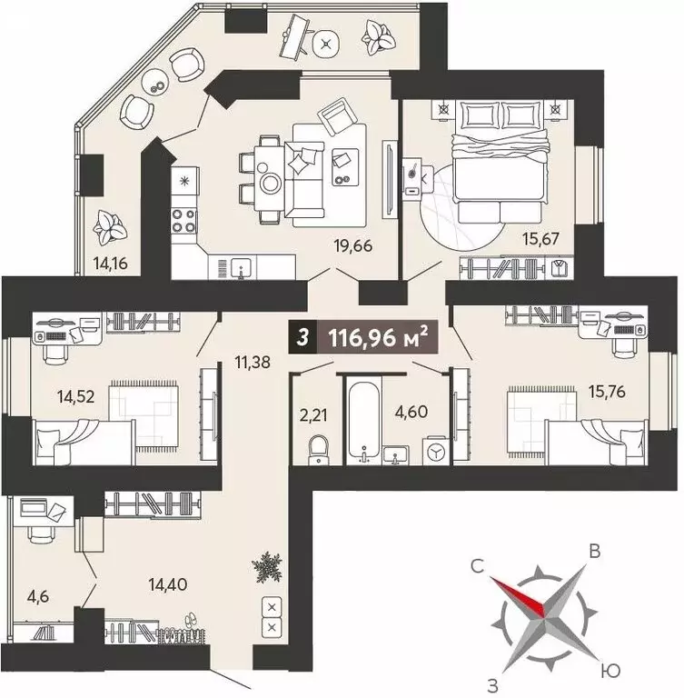 3-комнатная квартира: Пенза, улица 8 Марта, 31к5 (105.54 м) - Фото 0