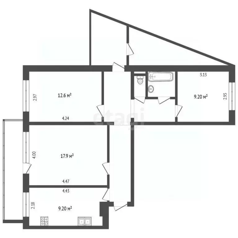 3-к кв. Томская область, Томск Сибирская ул., 102/2 (67.8 м) - Фото 2