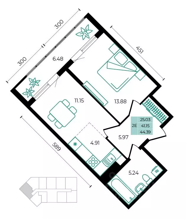 2-к кв. Адыгея, Майкопский район, пос. Тульский ул. Заречная (44.39 м) - Фото 1