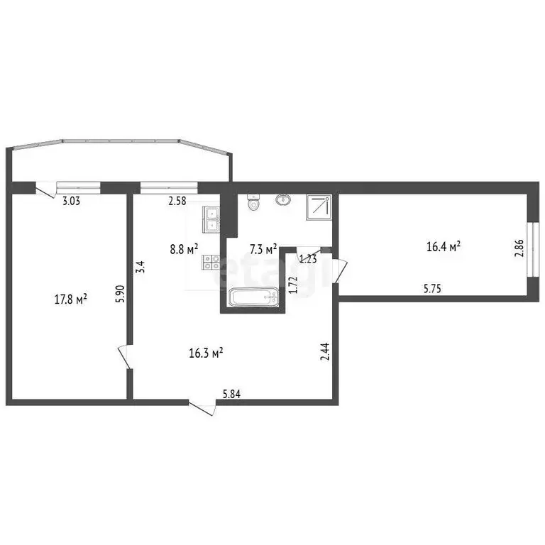 2-комнатная квартира: Калуга, улица Георгия Димитрова, 22 (66.6 м) - Фото 1