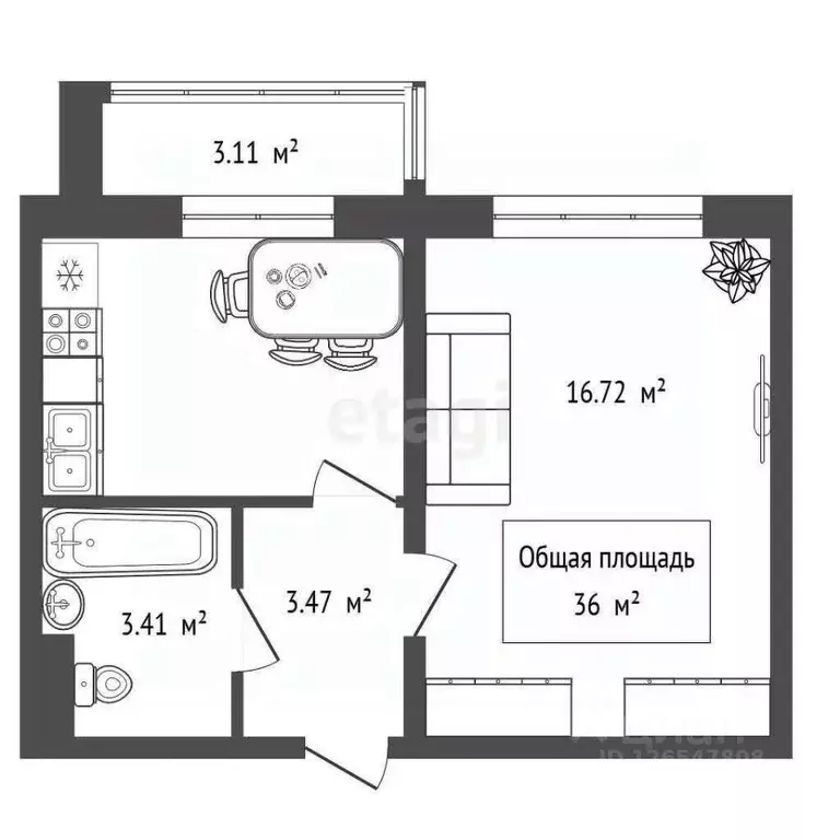1-к кв. Новосибирская область, Новосибирск ул. Титова, 254 (36.0 м) - Фото 2