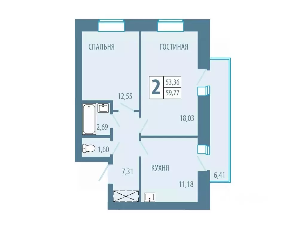 2-к кв. Красноярский край, Железногорск Комсомольская ул., 19 (59.77 ... - Фото 0