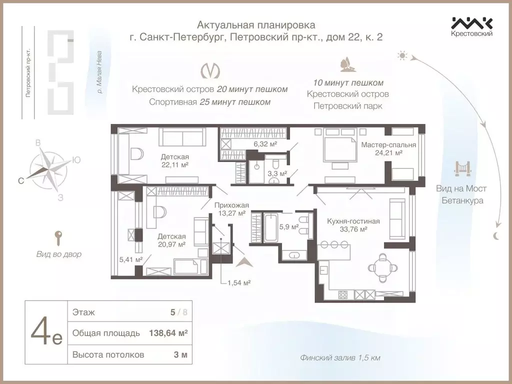 4-к кв. Санкт-Петербург Петровский просп., 22к2 (138.6 м) - Фото 1