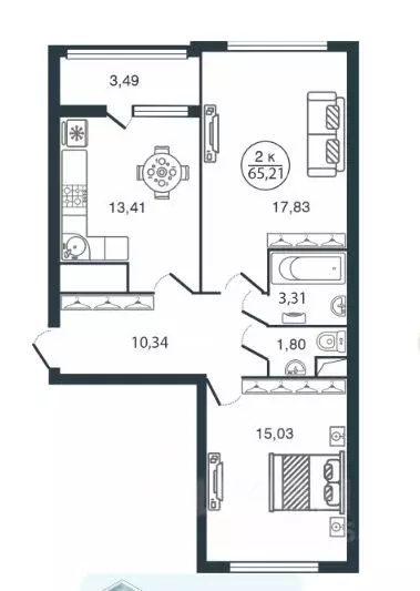 2-к кв. Тверская область, Тверь ул. Левитана, 72Б (65.2 м) - Фото 2