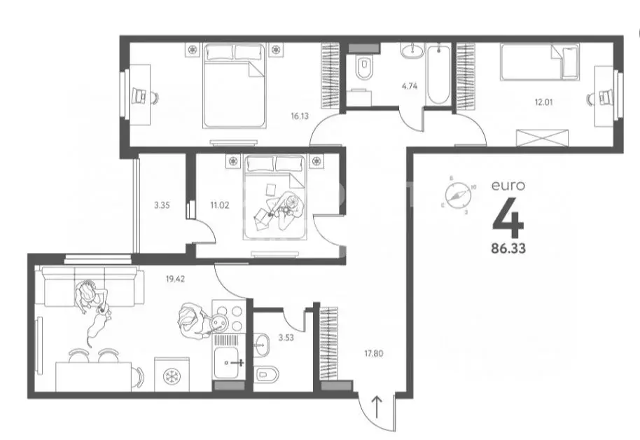 3-к кв. Липецкая область, Липецк ул. Перова, 2Д (86.33 м) - Фото 1