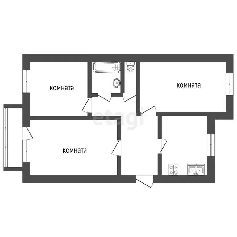 3-комнатная квартира: Ялуторовск, Комсомольская улица, 69 (58.8 м) - Фото 1