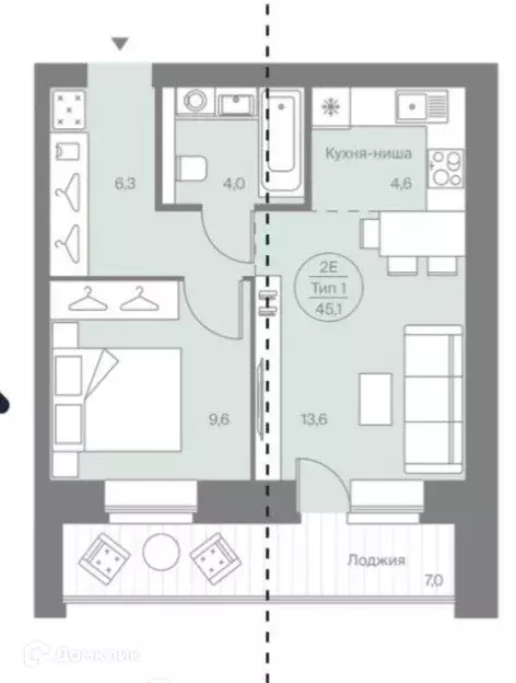 Продаётся 1-к квартира, 45.1 м - Фото 0