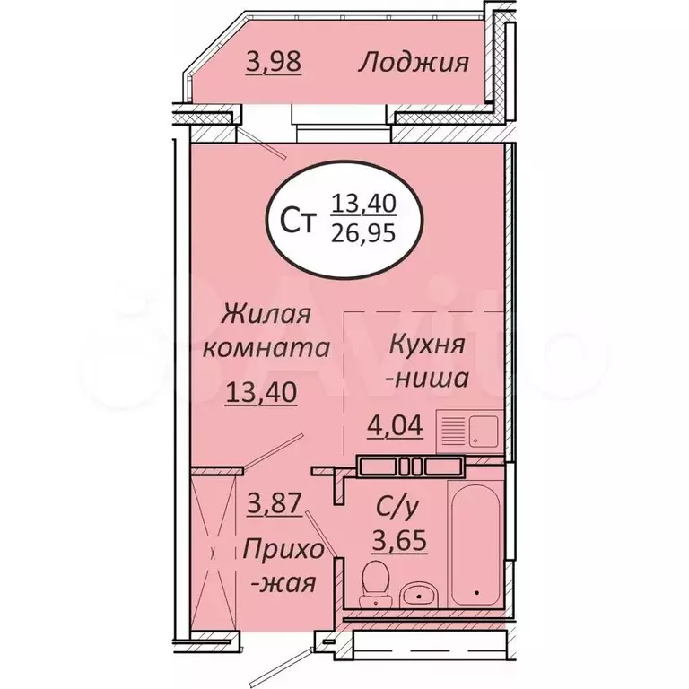 Квартира-студия, 26,9 м, 2/25 эт. - Фото 0