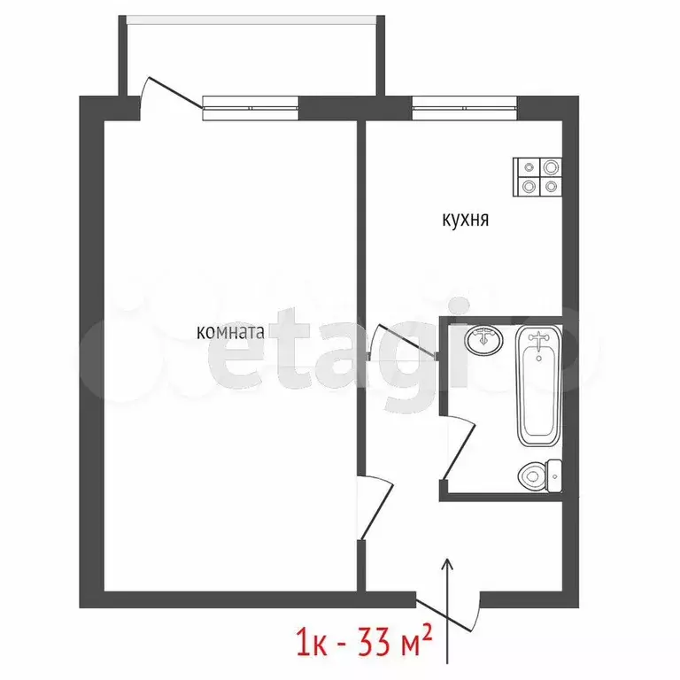 1-к. квартира, 33 м, 4/9 эт. - Фото 0
