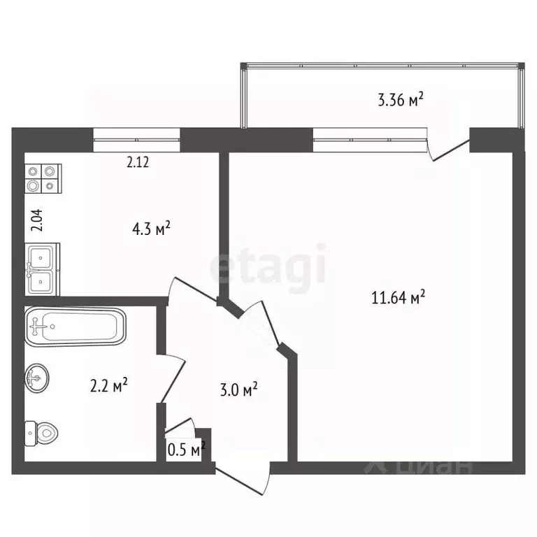 1-к кв. Севастополь ул. Хрусталева, 69 (22.5 м) - Фото 2