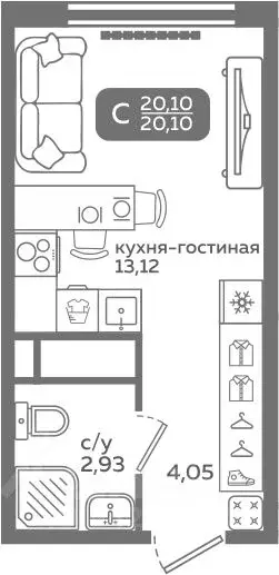 Студия Тюменская область, Тюмень ул. Заполярная, 9/2 (20.1 м) - Фото 0