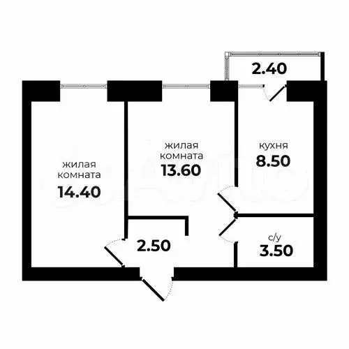 2-к. квартира, 42 м, 4/5 эт. - Фото 1