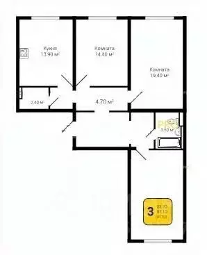 3-к кв. Воронежская область, Воронеж ул. Шишкова, 140Б/11 (91.0 м) - Фото 0