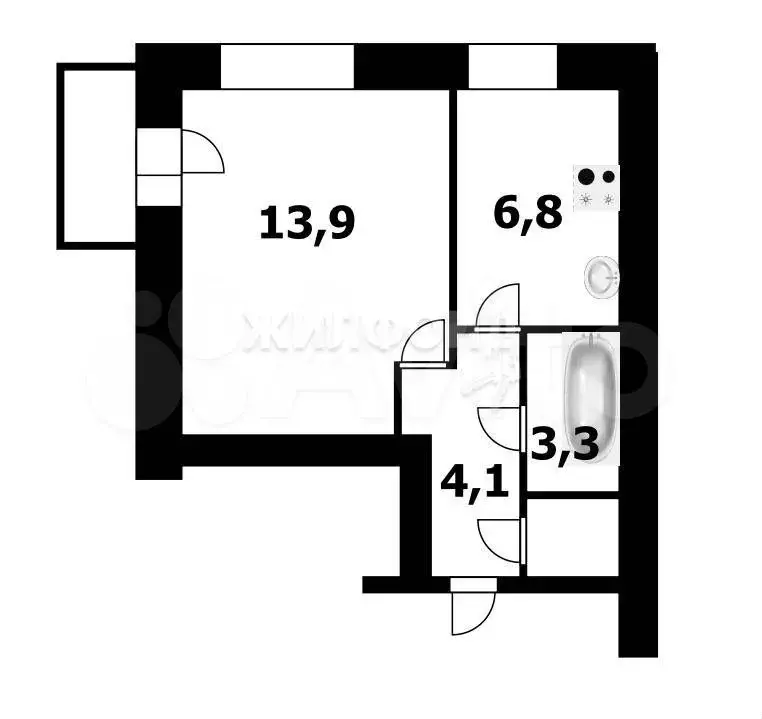 1-к. квартира, 28,6 м, 4/10 эт. - Фото 0